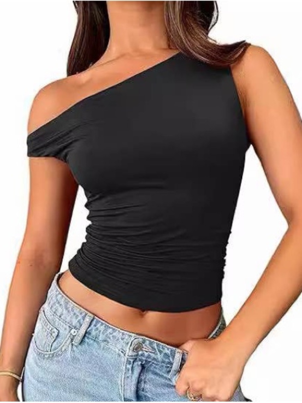 Rosa Clothing Black Off-The-Shoulder Sleeveless Ruched Top